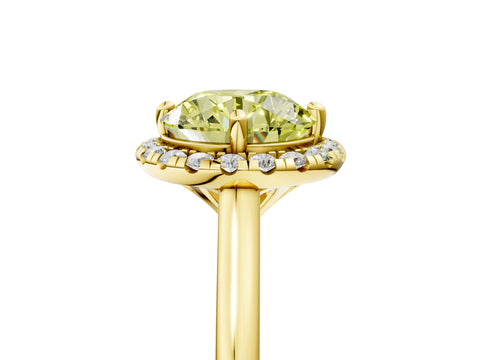 Yellow gold Fancy Yellow Round Cut Halo Round Diamond Solitaire Engagement Ring with Pave Band and Four-Prong Setting_17