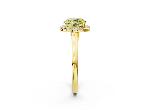 Yellow gold Fancy Yellow Round Cut Halo Round Diamond Solitaire Ring with Pavé Band and Four-Prong Setting_2