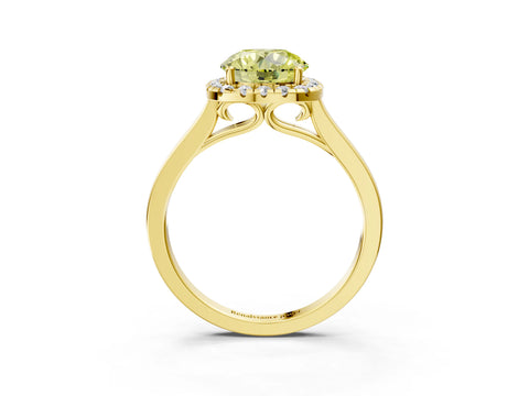 Yellow gold Fancy Yellow Round Cut Halo Round Diamond Solitaire Ring with Pavé Band and Four-Prong Setting_3
