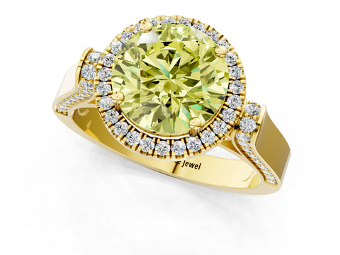 Yellow gold Fancy Yellow Round Cut Halo Round Diamond Twist Band with Four-Prong Setting_1