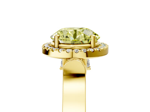 Yellow gold Fancy Yellow Round Cut Halo Round Diamond Twist Band with Four-Prong Setting_5