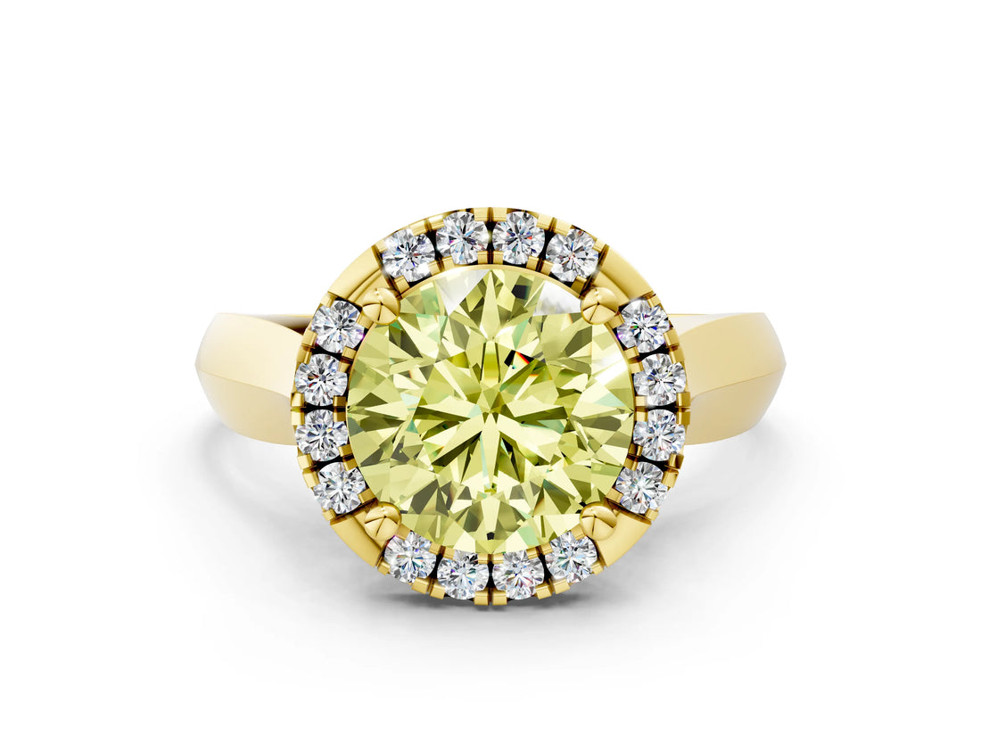 Yellow gold Fancy Yellow Round  Cut Halo Solitaire Engagement Ring with Square Band and Four-Prong Setting_66