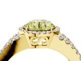 Yellow gold Fancy Yellow Round  Cut Halo Split Shank Diamond Ring with Four-Prong Setting_4