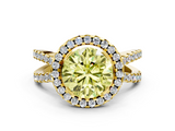 Yellow gold Fancy Yellow Round  Cut Halo Split Shank Pave Set Ring