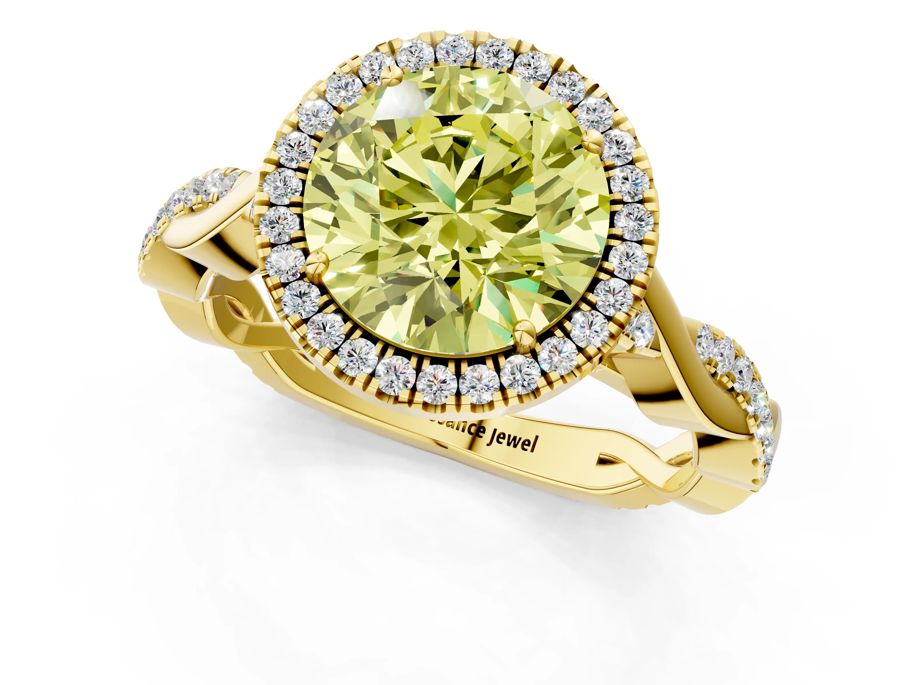 Yellow gold Fancy Yellow Round Cut Halo Twist Band with Four-Prong Setting_1