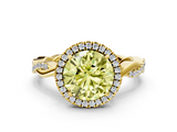 Yellow gold Fancy Yellow Round  Cut Halo Twisted Band Four-Prong Ring