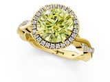 Yellow gold Fancy Yellow Round  Cut Halo Twisted Band Four-Prong Ring_1