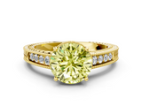 Yellow gold Fancy Yellow Round  Cut Milgrain Channel Set Engagement Ring with Solitaire Prong Setting