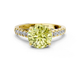 Yellow gold Fancy Yellow Round  Cut Pavé Band Solitaire Ring with Four-Prong Setting