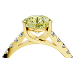 Yellow gold Fancy Yellow Round  Cut Pavé Band Solitaire Ring with Four-Prong Setting_4