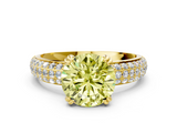 Yellow gold Fancy Yellow Round  Cut Pave Diamond Engagement Ring with Channel Set Band and Four-Prong Setting