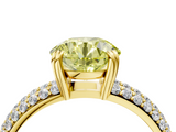 Yellow gold Fancy Yellow Round  Cut Pave Diamond Engagement Ring with Channel Set Band and Four-Prong Setting_4