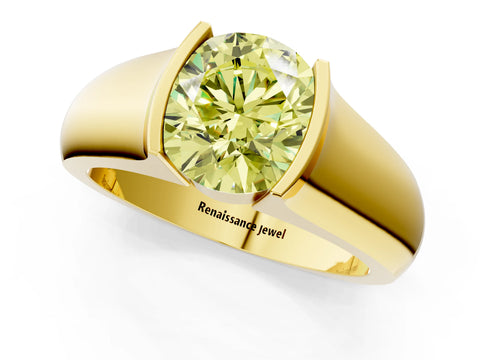 Yellow gold Fancy Yellow Round Cut Solitaire Bezel Set Diamond Ring with Wide Band_1