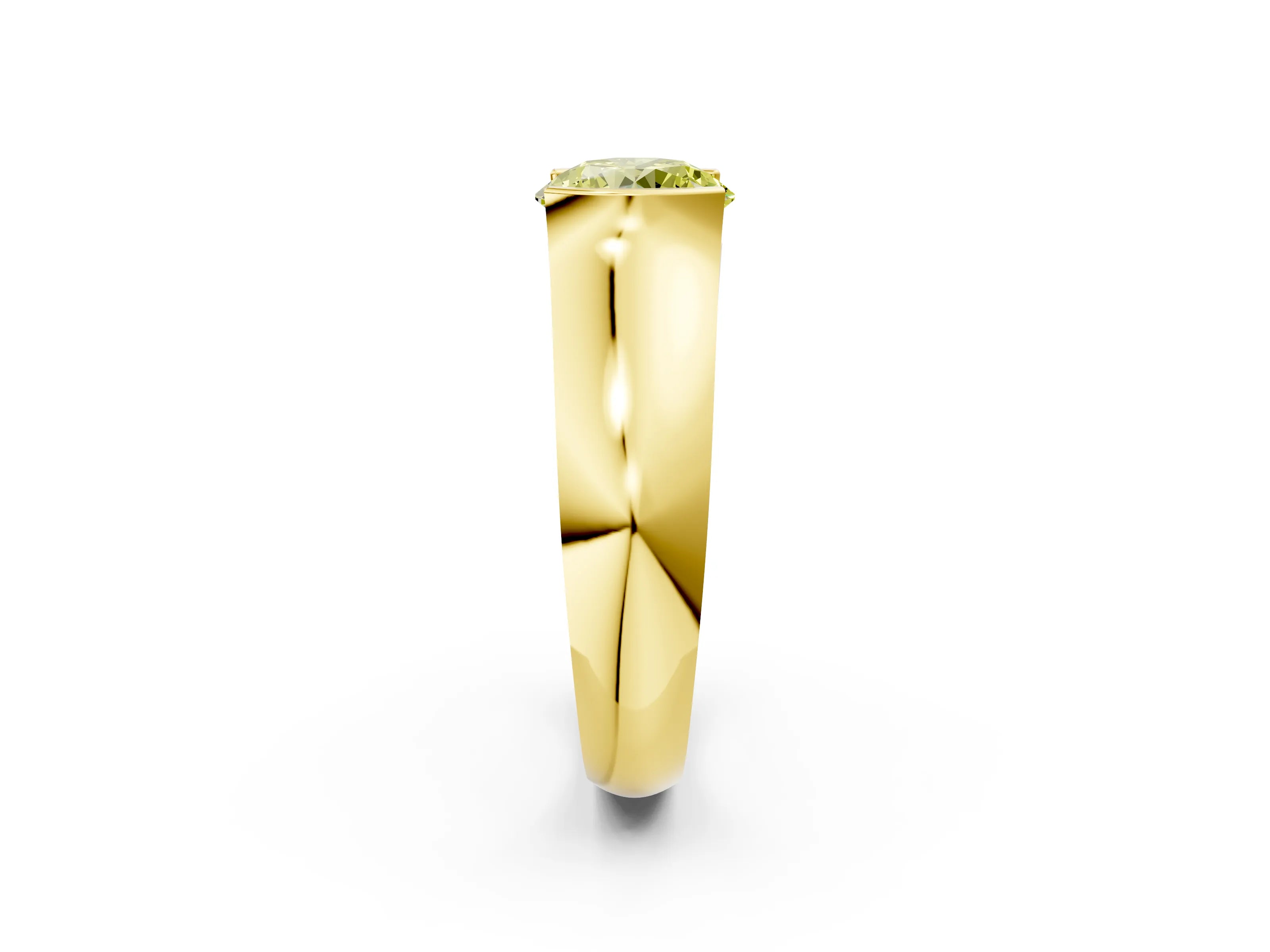 Yellow gold Fancy Yellow Round Cut Solitaire Bezel Set Diamond Ring with Wide Band_2