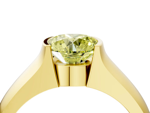 Yellow gold Fancy Yellow Round Cut Solitaire Bezel Set Diamond Ring with Wide Band_4