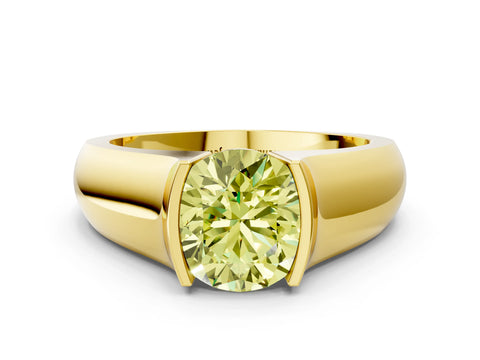 Yellow gold Fancy Yellow Round Cut Solitaire Bezel Set Diamond Ring with Wide Band
