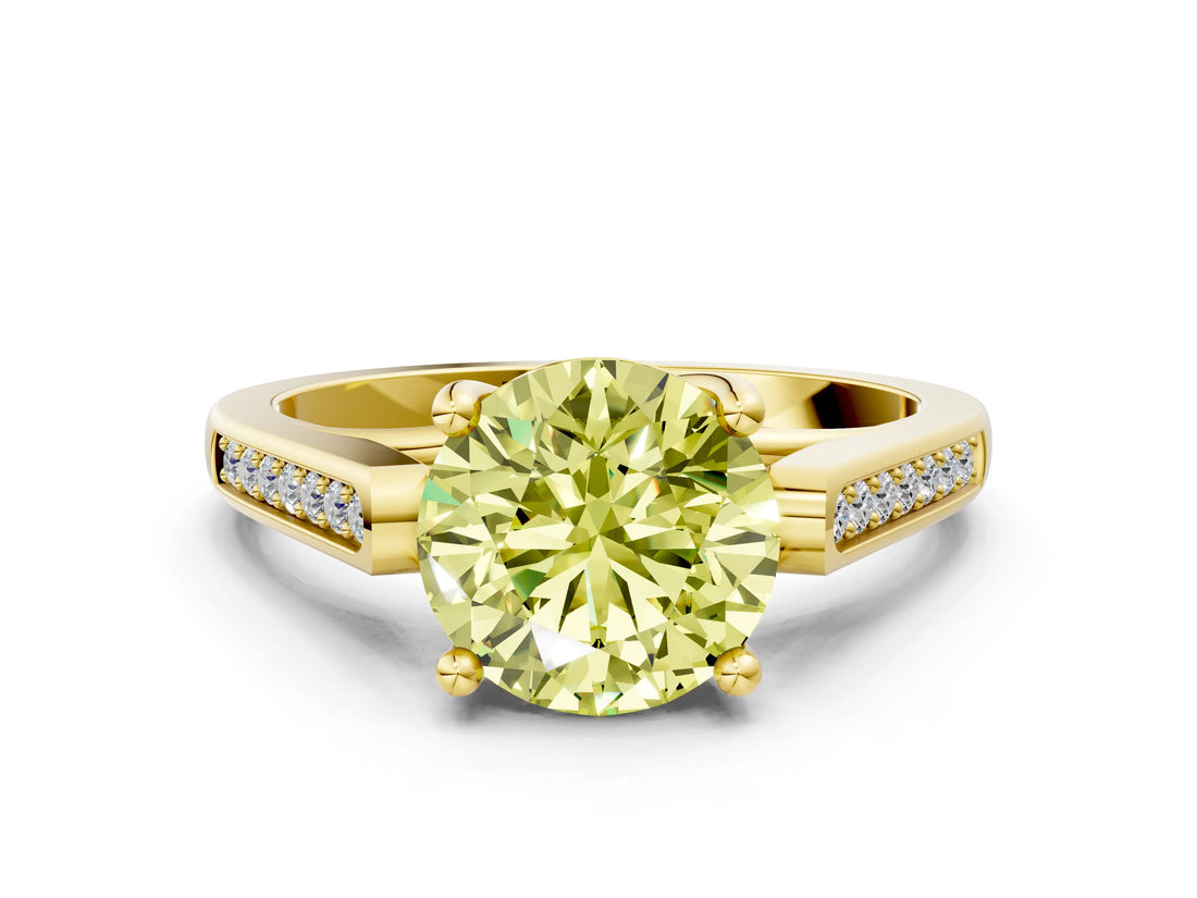 Yellow gold Fancy Yellow Round Cut Solitaire Cathedral Diamond Engagement Ring with Channel-Set Band and Four-Prong Setting_3