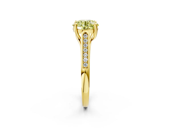 Yellow gold Fancy Yellow Round Cut Solitaire Cathedral Diamond Engagement Ring with Channel-Set Band and Four-Prong Setting