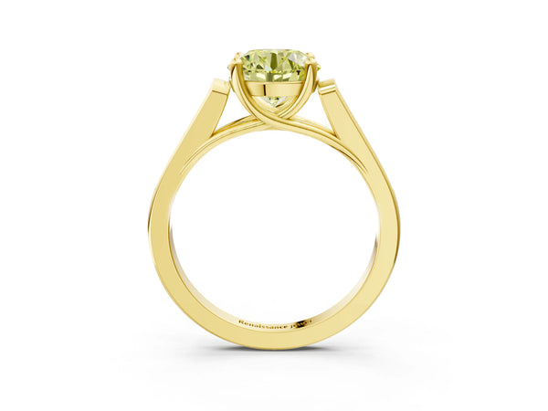 Yellow gold Fancy Yellow Round Cut Solitaire Cathedral Diamond Engagement Ring with Channel-Set Band and Four-Prong Setting