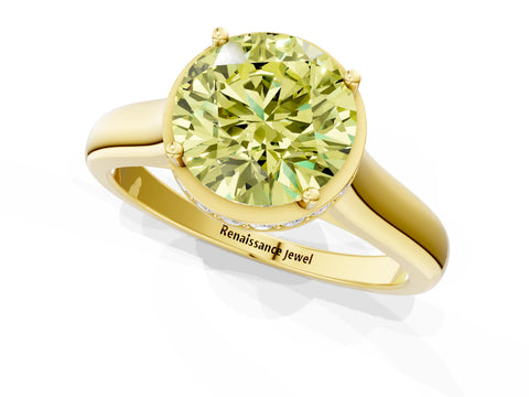 Yellow gold Fancy Yellow Round Cut Solitaire Diamond Engagement Ring with Four-Prong Setting and Tapered Band_1