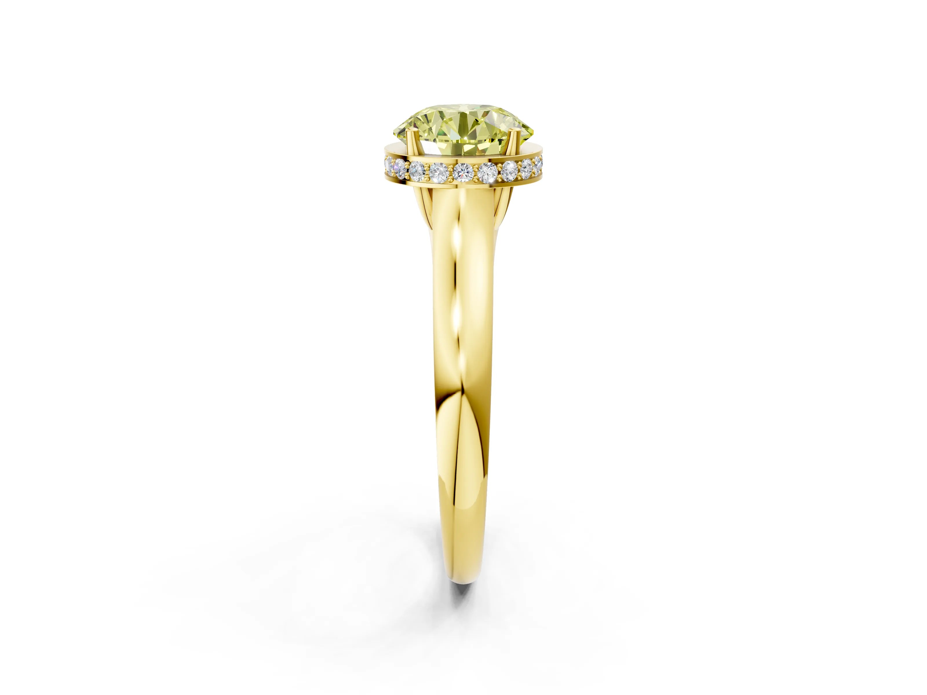 Yellow gold Fancy Yellow Round Cut Solitaire Diamond Engagement Ring with Four-Prong Setting and Tapered Band_2