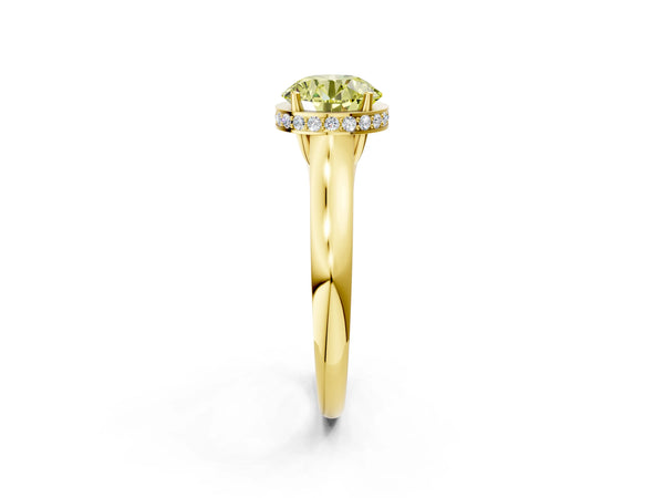 Yellow Gold Round Hidden Halo Solitaire Engagement Ring Setting for Fancy Yellow Center with Tapered Band