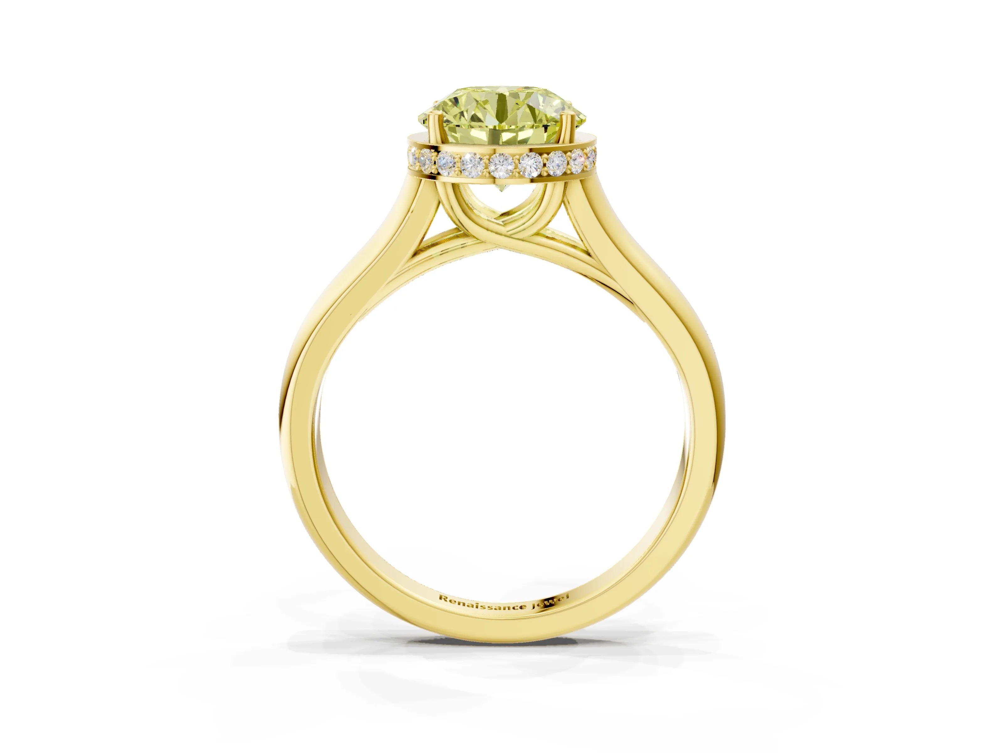 Yellow gold Fancy Yellow Round Cut Solitaire Diamond Engagement Ring with Four-Prong Setting and Tapered Band_3
