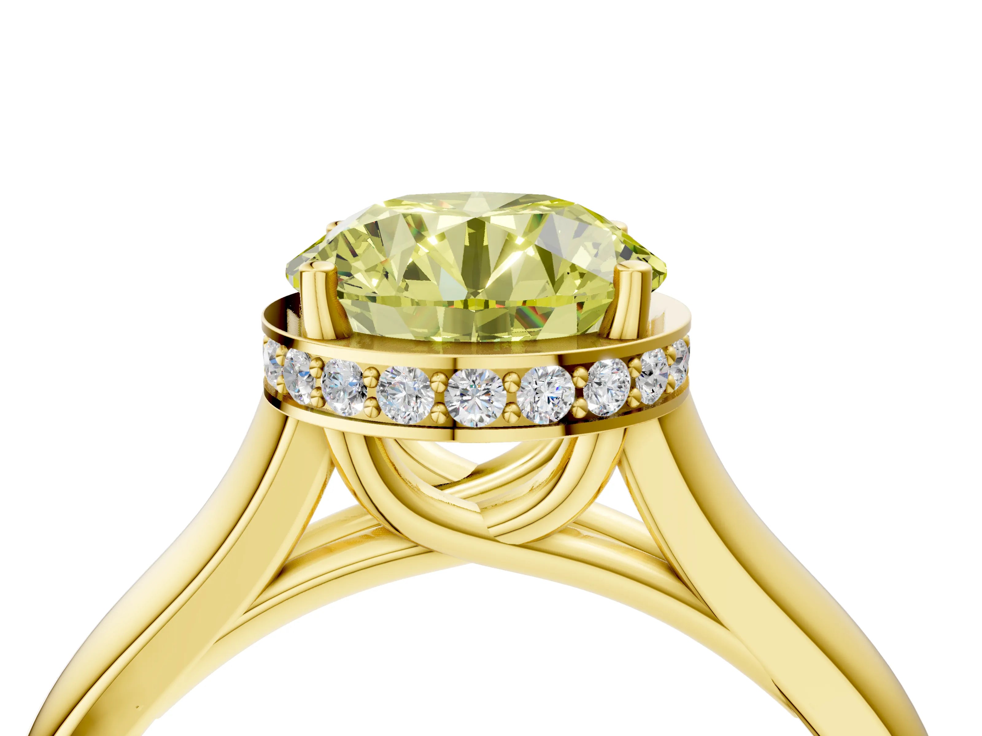 Yellow gold Fancy Yellow Round Cut Solitaire Diamond Engagement Ring with Four-Prong Setting and Tapered Band_4