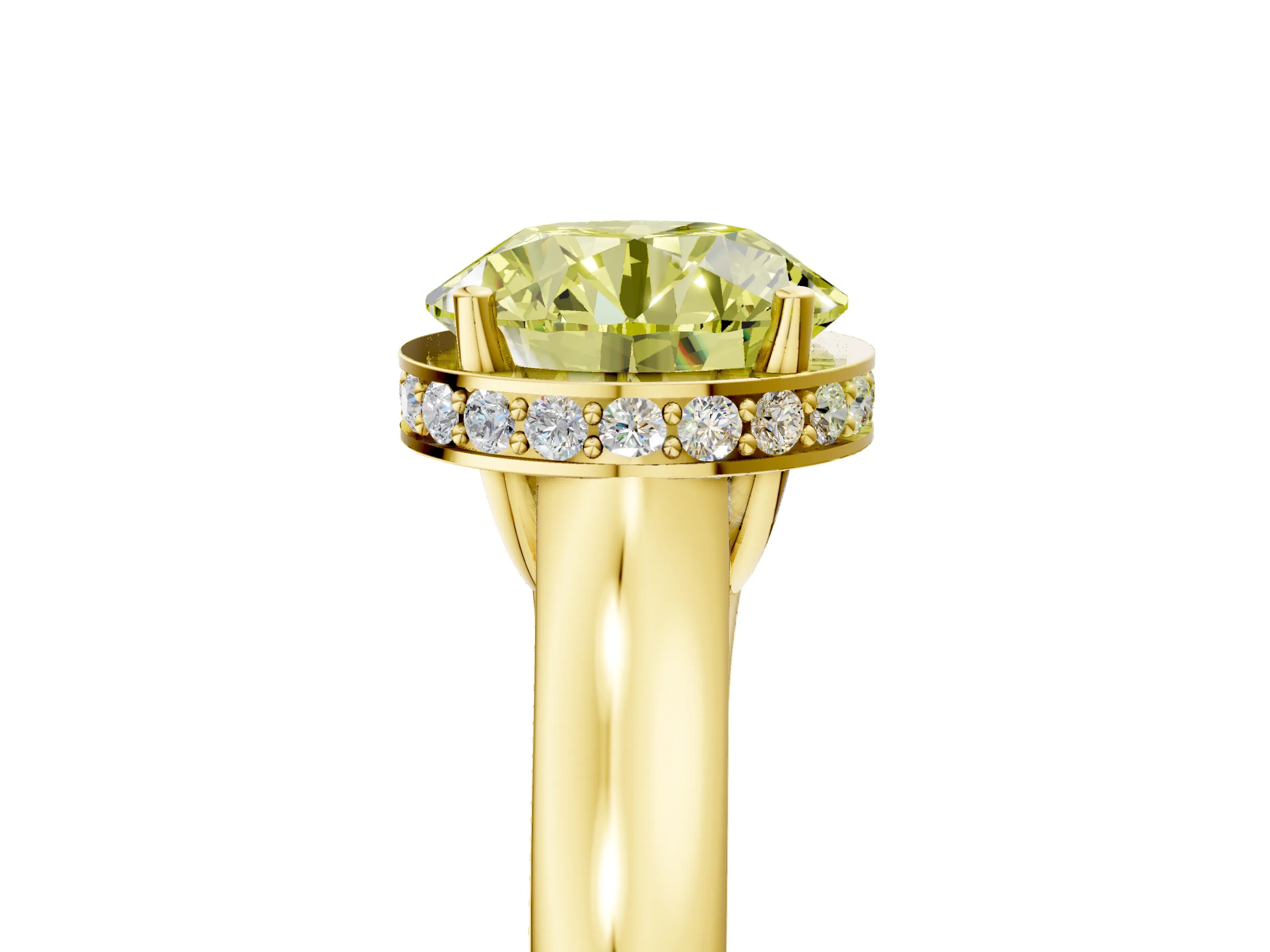 Yellow gold Fancy Yellow Round Cut Solitaire Diamond Engagement Ring with Four-Prong Setting and Tapered Band_5