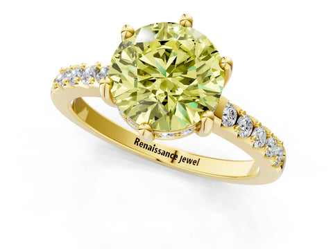 Yellow gold Fancy Yellow Round Cut Solitaire Diamond Engagement Ring with Pavé Band and Six-Prong Setting_1