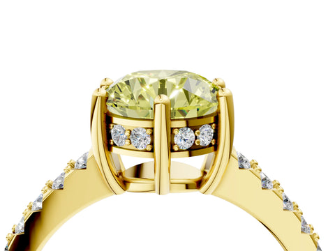 Yellow gold Fancy Yellow Round Cut Solitaire Diamond Engagement Ring with Pavé Band and Six-Prong Setting_4