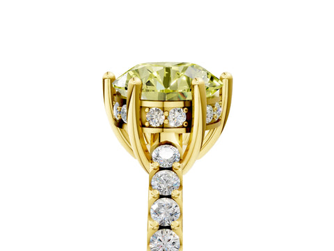 Yellow gold Fancy Yellow Round Cut Solitaire Diamond Engagement Ring with Pavé Band and Six-Prong Setting_5