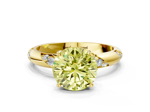 Yellow gold Fancy Yellow Round Cut Solitaire Diamond Engagement Ring with Twisted Pave Band and Four-Prong Setting_3
