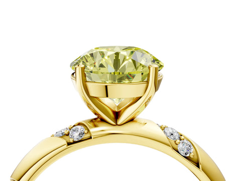 Yellow gold Fancy Yellow Round Cut Solitaire Diamond Engagement Ring with Twisted Pave Band and Four-Prong Setting_7