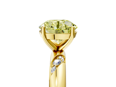 Yellow gold Fancy Yellow Round Cut Solitaire Diamond Engagement Ring with Twisted Pave Band and Four-Prong Setting_8