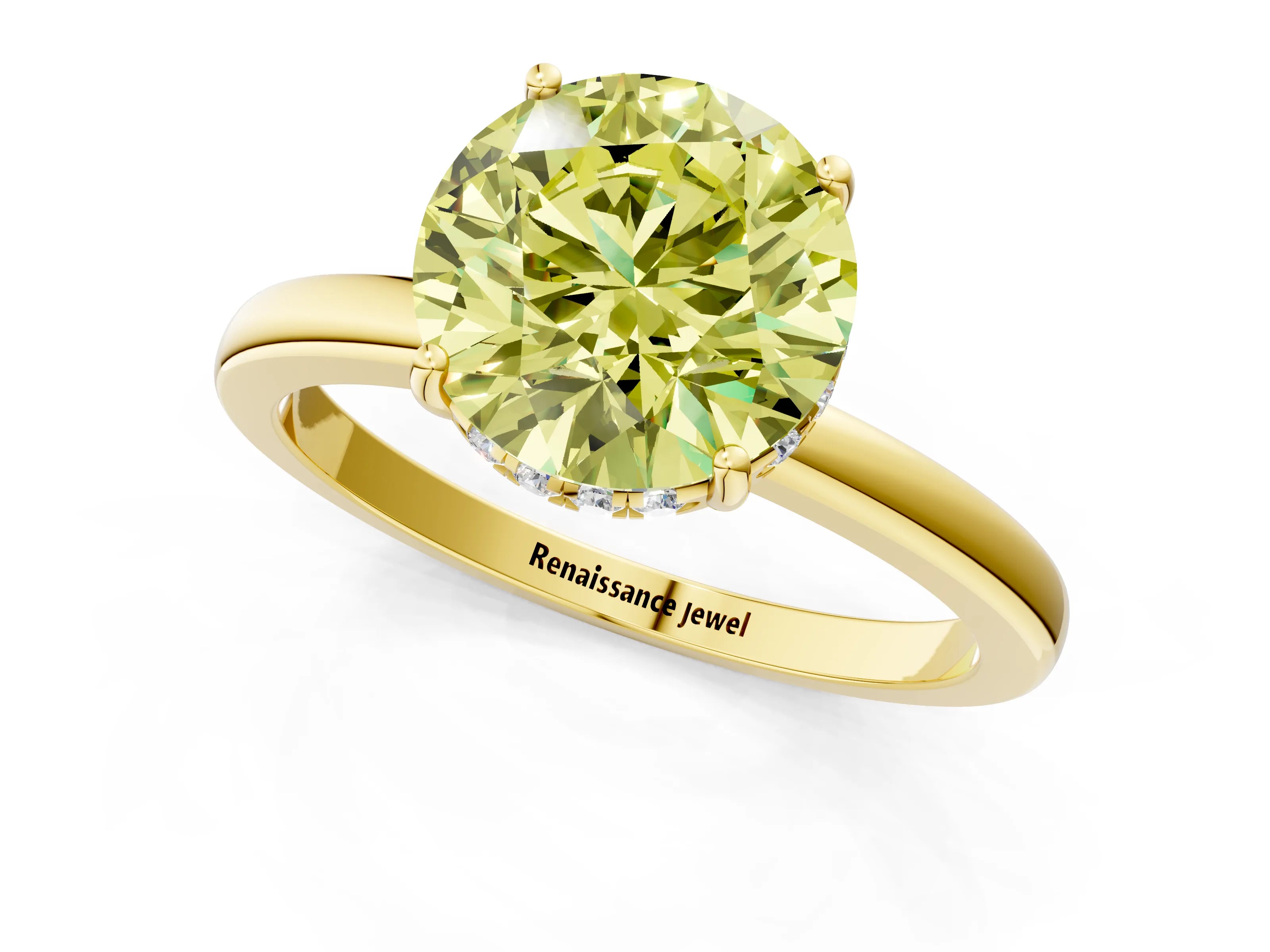 Yellow gold Fancy Yellow Round Cut Solitaire Diamond Ring with Prong Setting and Plain Band_1