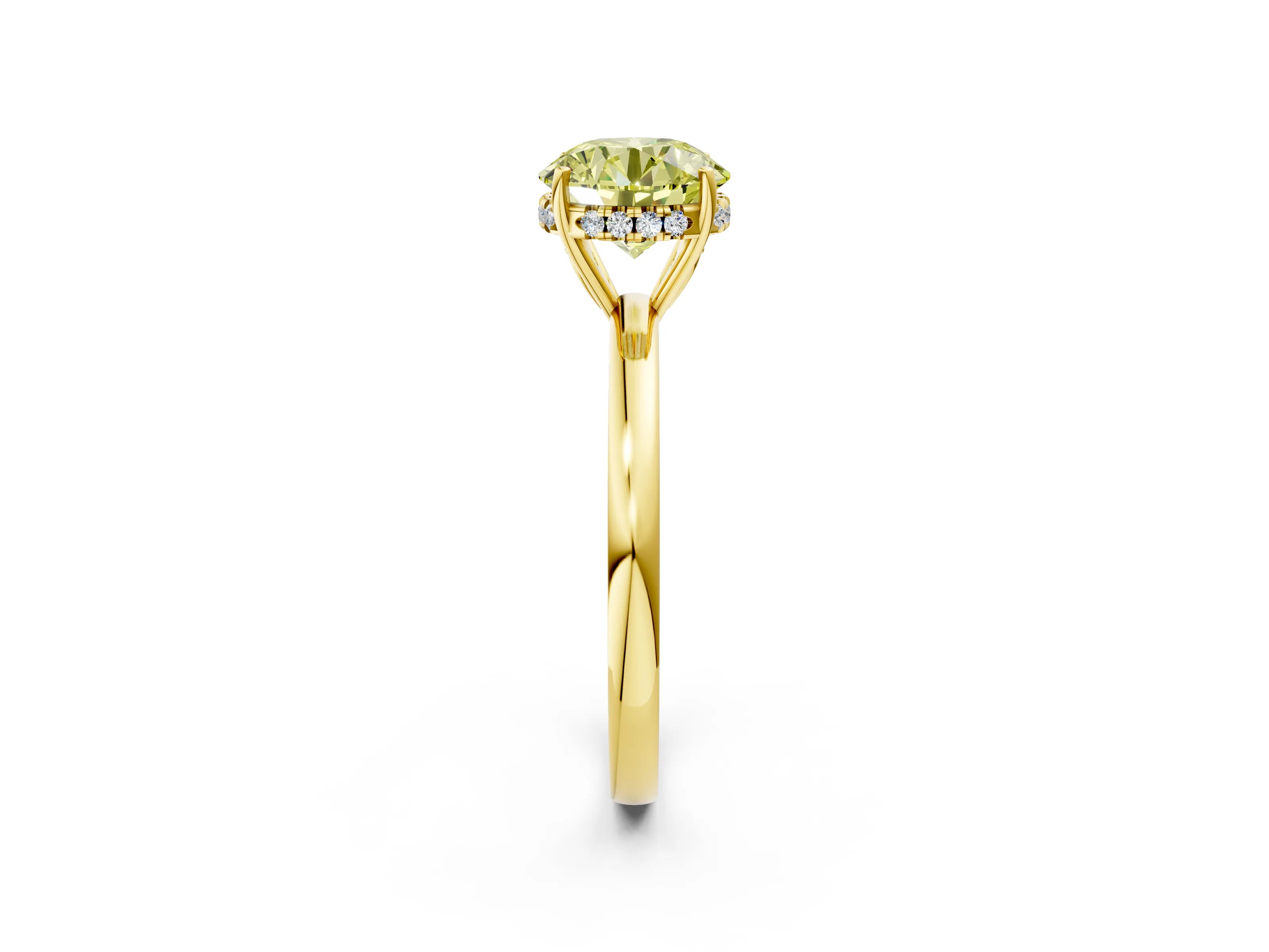 Yellow gold Fancy Yellow Round Cut Solitaire Diamond Ring with Prong Setting and Plain Band_2