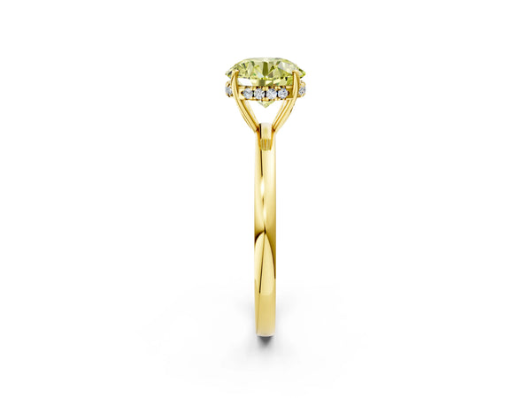 Yellow Gold Round Thin Band Hidden Halo Engagement Ring Setting for Fancy Yellow Center