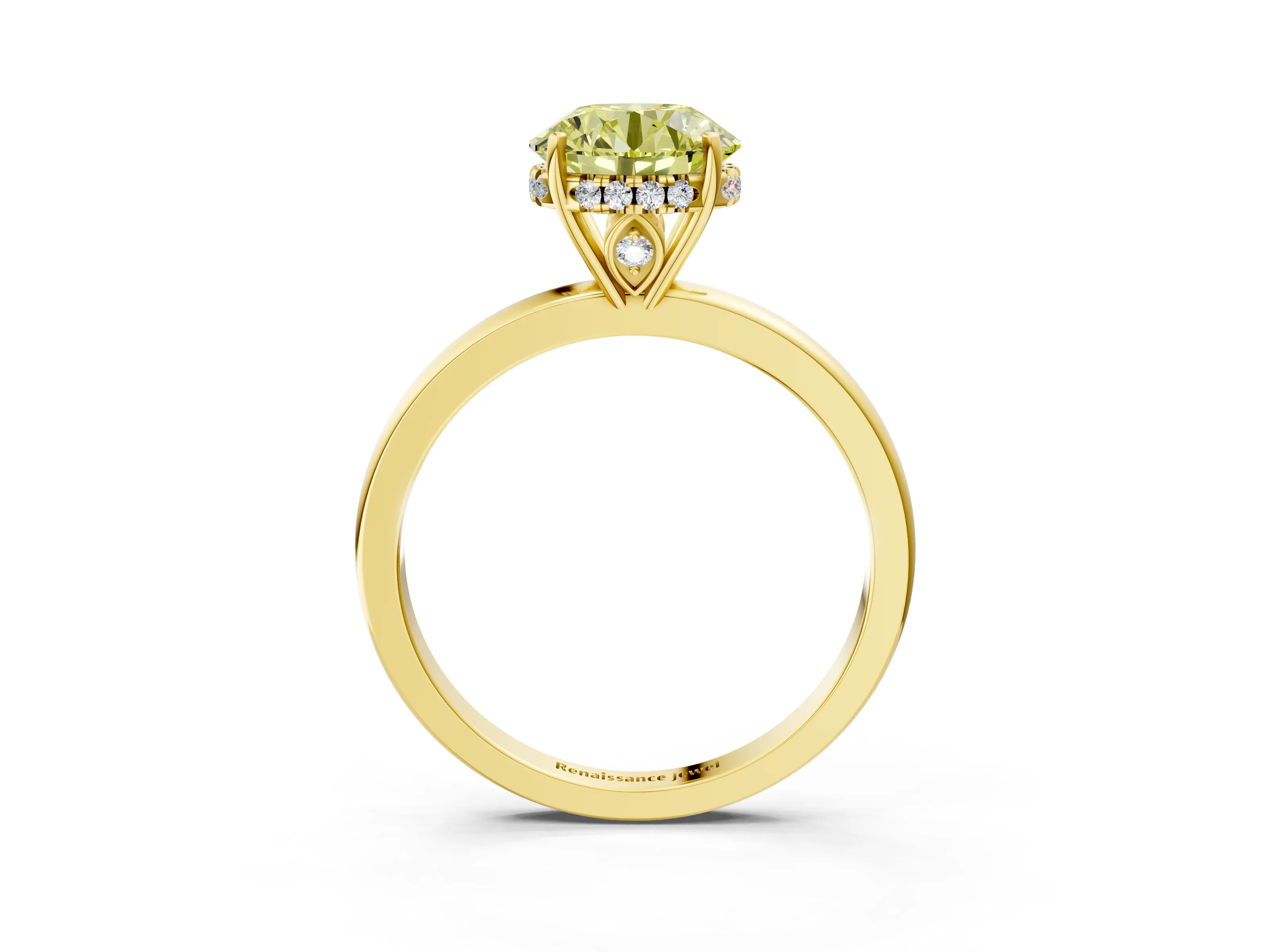 Yellow gold Fancy Yellow Round Cut Solitaire Diamond Ring with Prong Setting and Plain Band_3