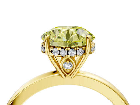Yellow gold Fancy Yellow Round Cut Solitaire Diamond Ring with Prong Setting and Plain Band_4