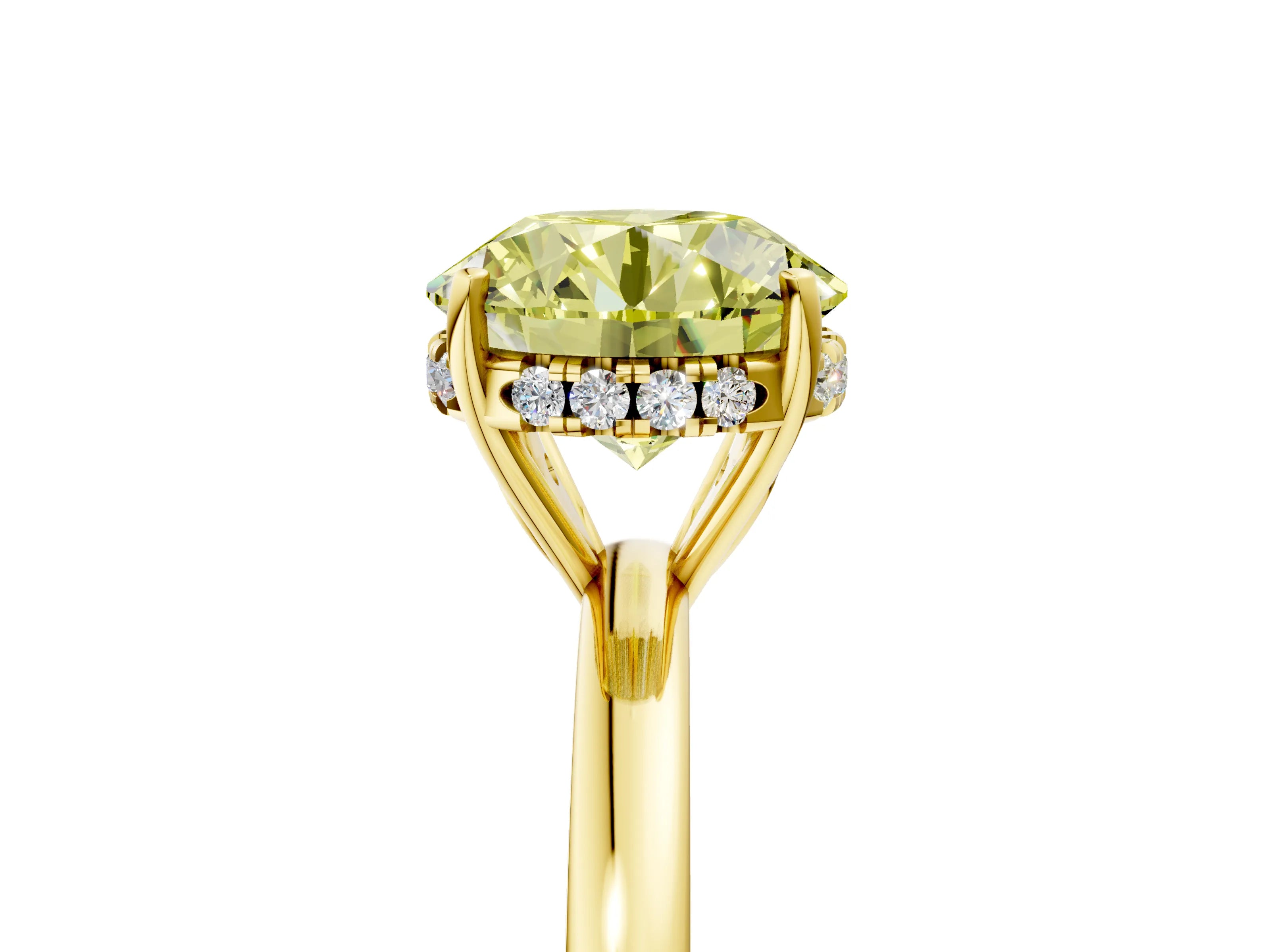 Yellow gold Fancy Yellow Round Cut Solitaire Diamond Ring with Prong Setting and Plain Band_5