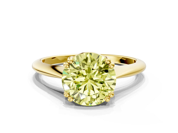 Yellow gold Fancy Yellow Round Cut Solitaire Diamond Ring with Six-Prong Setting and Classic Band