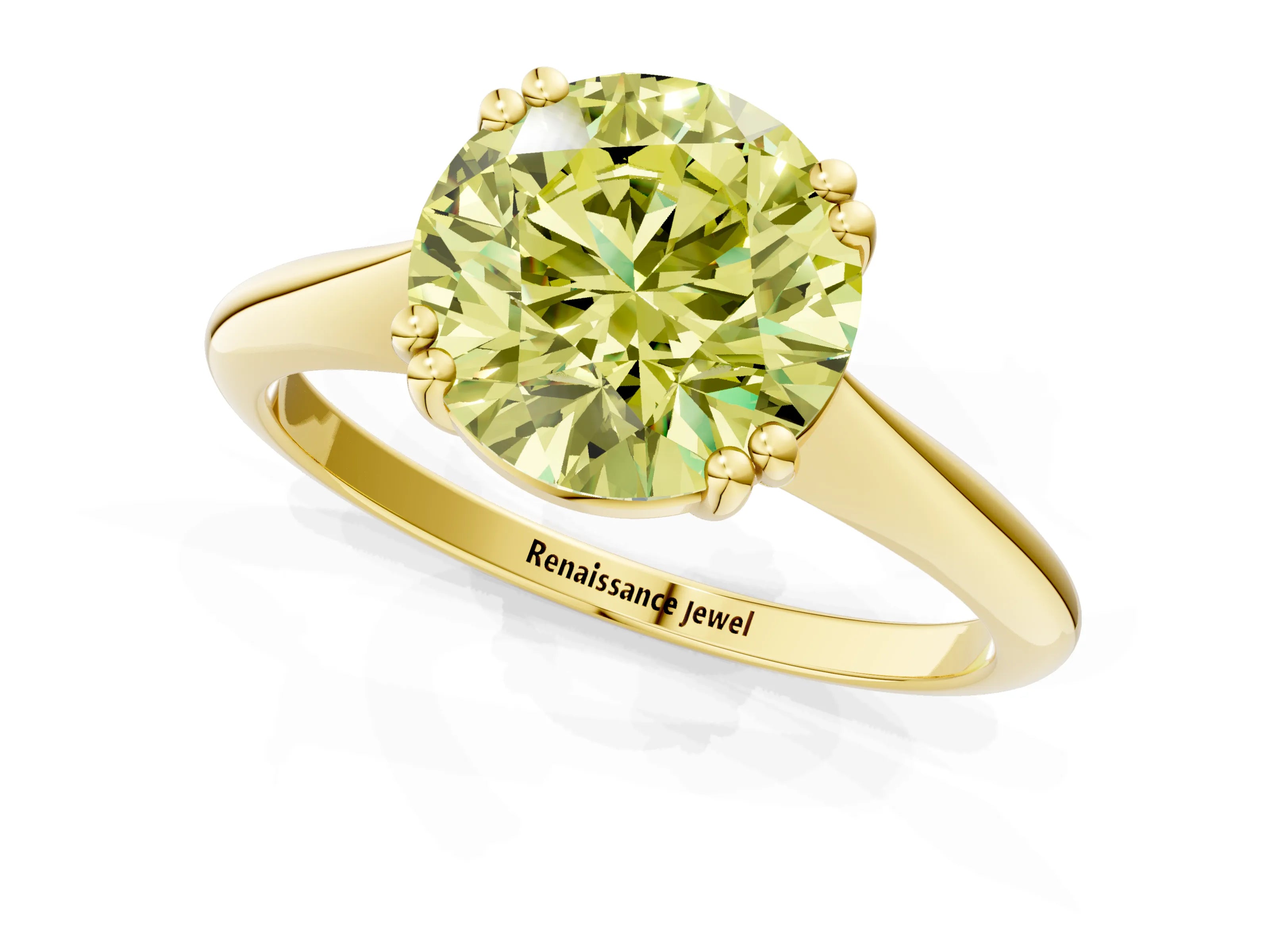 Yellow gold Fancy Yellow Round Cut Solitaire Diamond Ring with Six-Prong Setting and Classic Band_1