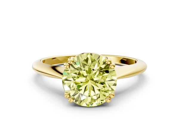 Yellow gold Fancy Yellow Round Cut Solitaire Diamond Ring with Six-Prong Setting and Classic Band