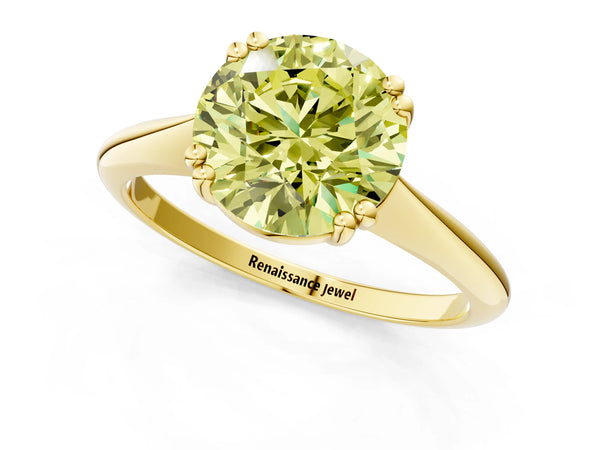 Yellow gold Fancy Yellow Round Cut Solitaire Diamond Ring with Six-Prong Setting and Classic Band