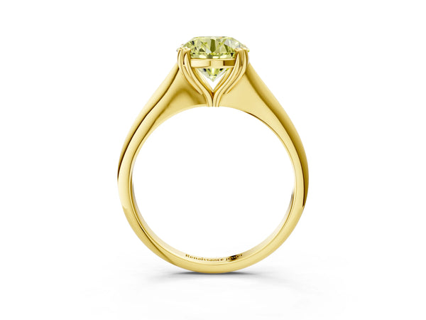 Yellow gold Fancy Yellow Round Cut Solitaire Diamond Ring with Six-Prong Setting and Classic Band