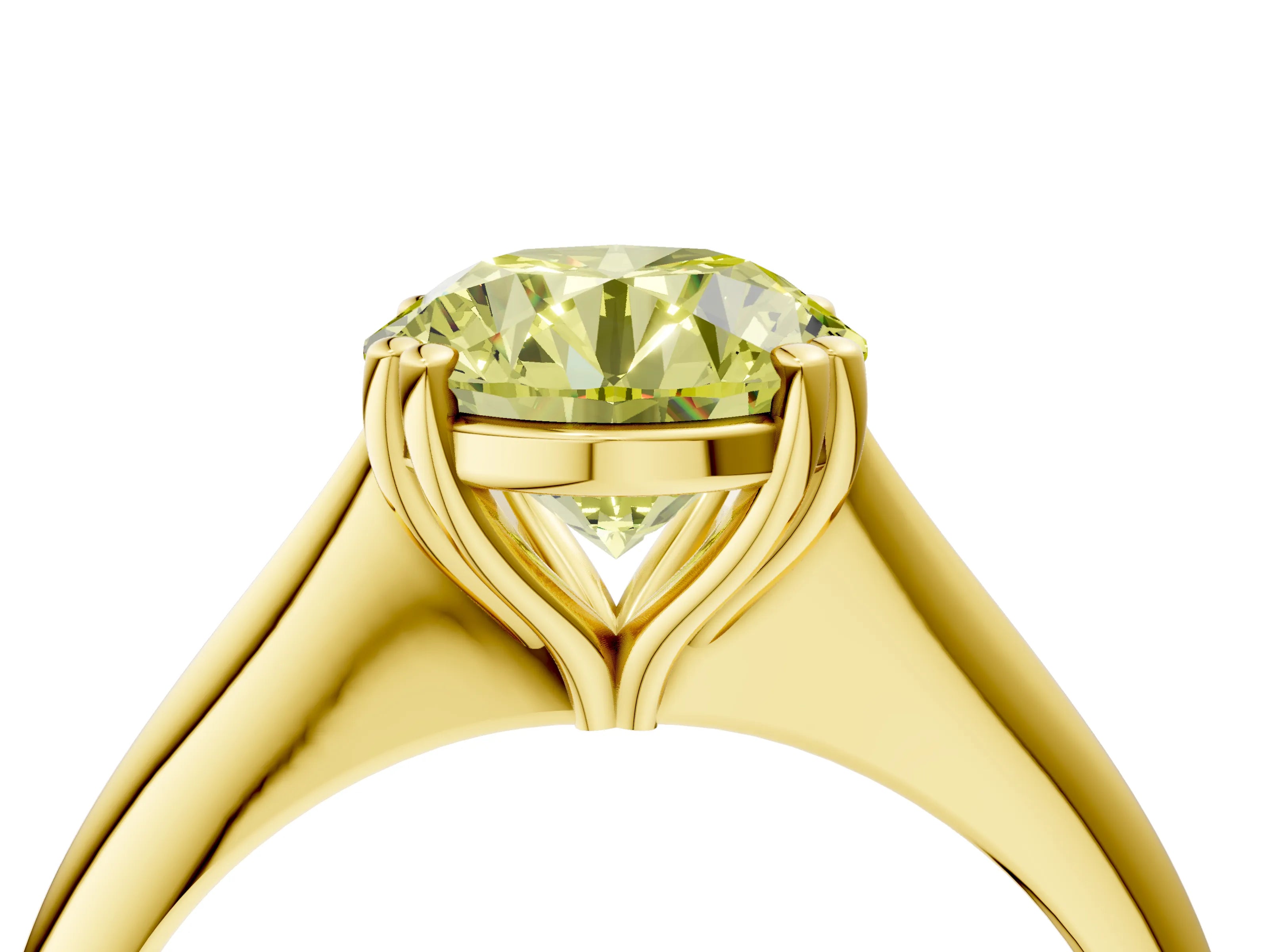 Yellow gold Fancy Yellow Round Cut Solitaire Diamond Ring with Six-Prong Setting and Classic Band_4