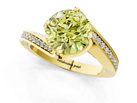 Yellow gold Fancy Yellow Round Cut Solitaire Diamond Twist Band with Pavé Setting and Four-Prong Setting_1
