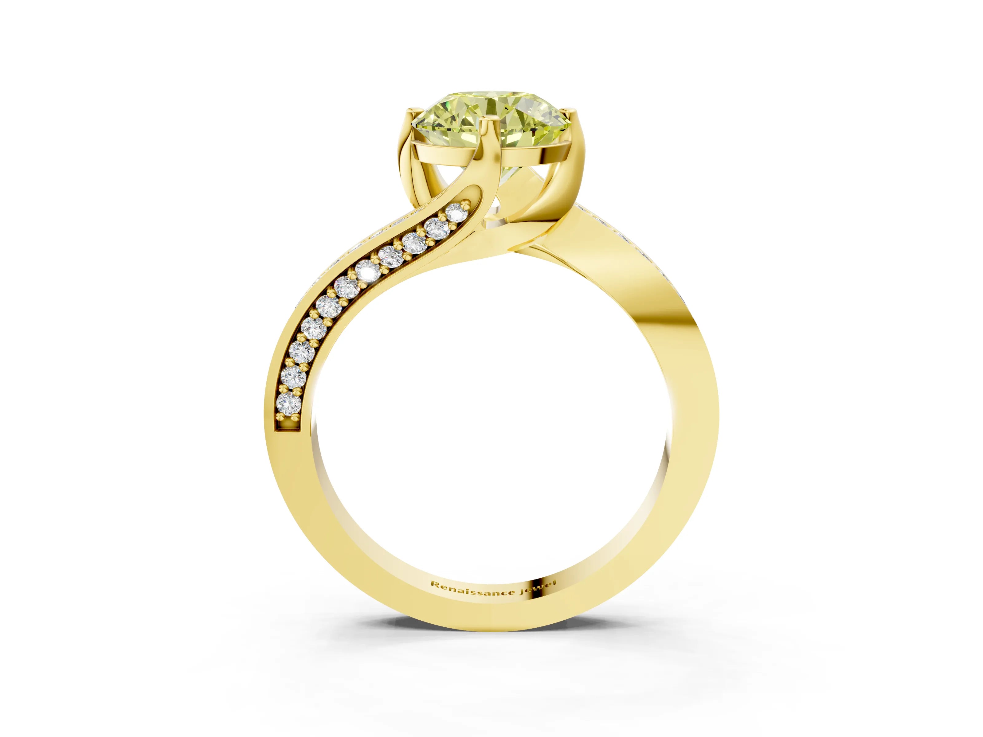 Yellow gold Fancy Yellow Round Cut Solitaire Diamond Twist Band with Pavé Setting and Four-Prong Setting_3