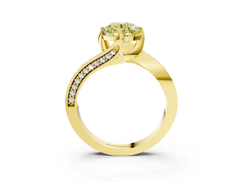 Yellow gold Fancy Yellow Round Cut Solitaire Diamond Twist Band with Pavé Setting and Four-Prong Setting_3